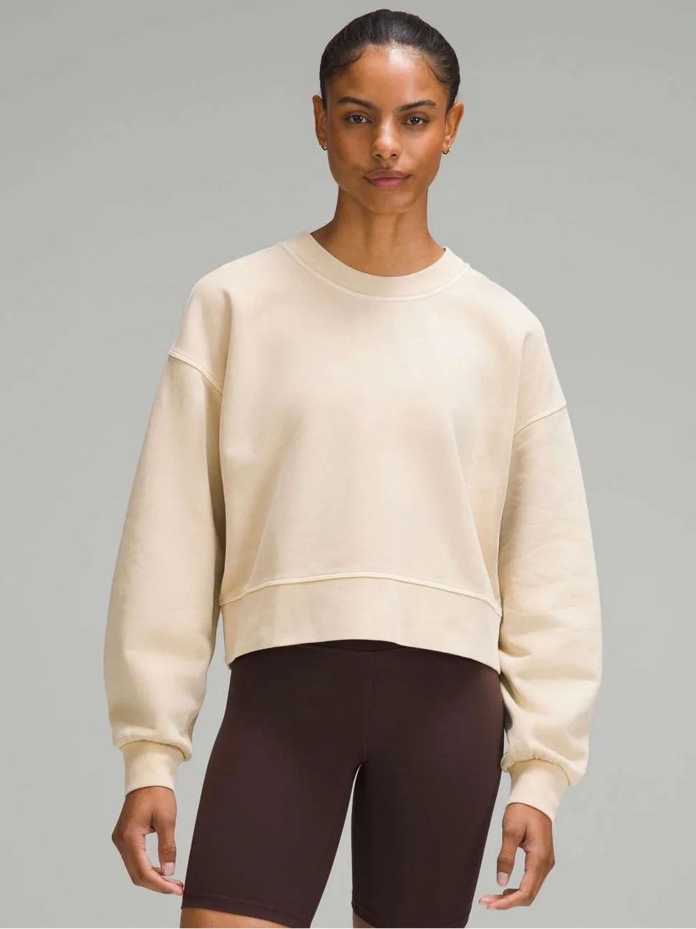 Lululemon Women’s Softstreme Perfectly Oversized Cropped Crew Sweater Bone Size